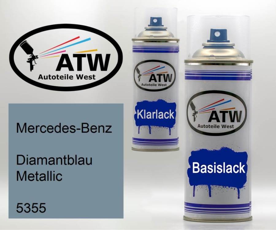 Mercedes-Benz, Diamantblau Metallic, 5355: 400ml Sprühdose + 400ml Klarlack - Set, von ATW Autoteile West.